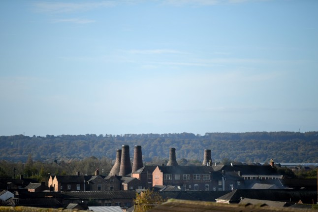 STOKE ON TRENT, ENGLAND - NOVEMBER 22: The remaining kilns of Gladstone Pottery, Longton on October 25, 2017 in Stoke on Trent, England. At the height of the Potteries industry, the Stoke-on-Trent skyline was dominated by over 2000 bottle kilns. Now fewer than 50 remain. Kilns is a year long photography project by photographer Gareth Copley documenting the last remaining bottle kilns of the six towns that make up the city of Stoke on Trent. Stoke on Trent grew to be the centre of ceramic production from the early 17th century and became home to many famous names including Burleigh, Doulton, Minton, Moorcroft, Twyford, and Wedgwood. The uniquely shaped bottle kilns where the firing of the pottery took place were used until the mid-twentieth century. The end for the bottle kiln came in 1963, when the Clean Air Act of 1956 came into full force and the reign of the coal fired bottle oven was over. The remaining handful of kilns are looked back on by some romantically as a symbol of when Stoke-on-Trent???s potbanks shipped ceramics all around the world. However not everyone looks back on the kilns as fondly, novelist Arnold Bennett compared the black smoke atmosphere created by the bottle kilns in Longton to be akin to Hell. Each remaining kiln is a 'listed building'. Some of the kilns have been beautifully restored, redeveloped and given a new lease of life as museums, visitor attractions and business centres. Sadly there's a handful of them that stand derelict and unloved. The exhibition opens at The Centre Space Gallery at Spode Heritage Centre in Stoke on 21st November and runs for two weeks. (Photo by Gareth Copley/Getty Images)